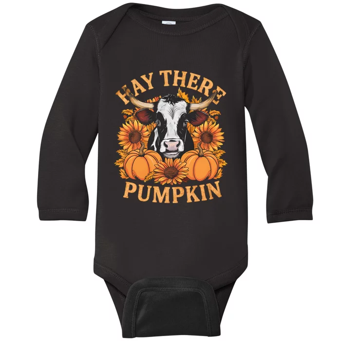 Hay There Pumpkin Cute Cow Fall Autumn Thanksgiving Baby Long Sleeve Bodysuit