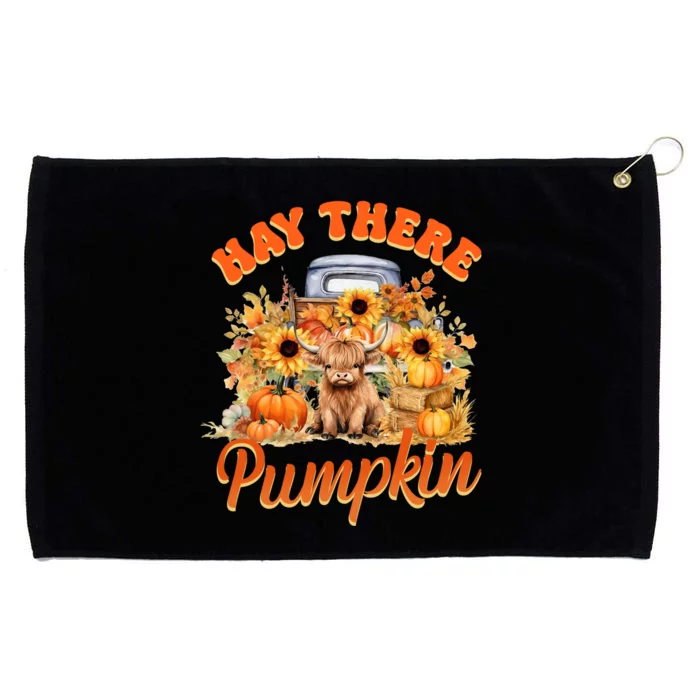 Hay There Pumpkin Truck Highland Cow Fall Autumn Sunflower Grommeted Golf Towel