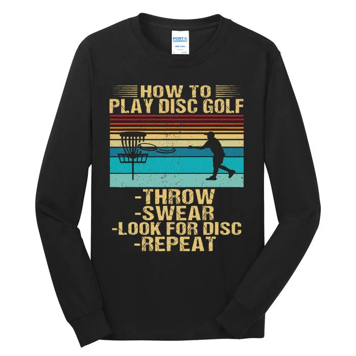 How To Play Disc Golf Funny Frisbee Golfing Player Dad Tall Long Sleeve T-Shirt