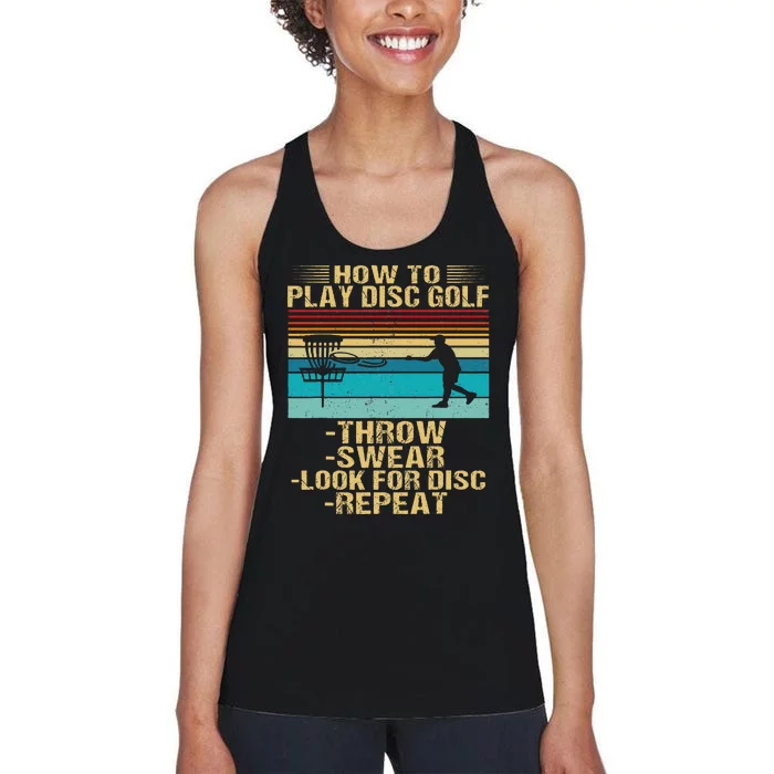 How To Play Disc Golf Funny Frisbee Golfing Player Dad Women's Racerback Tank