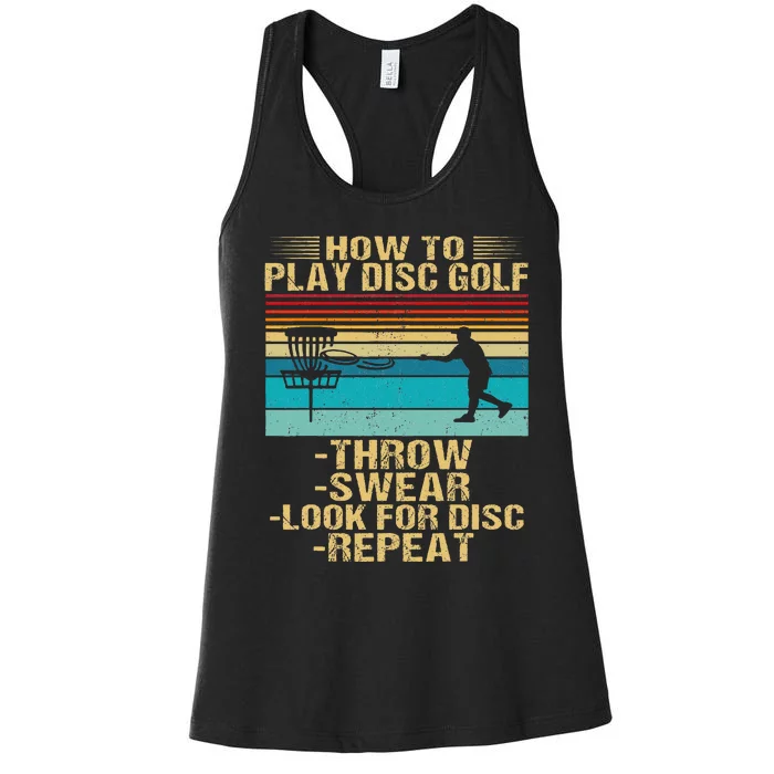 How To Play Disc Golf Funny Frisbee Golfing Player Dad Women's Racerback Tank