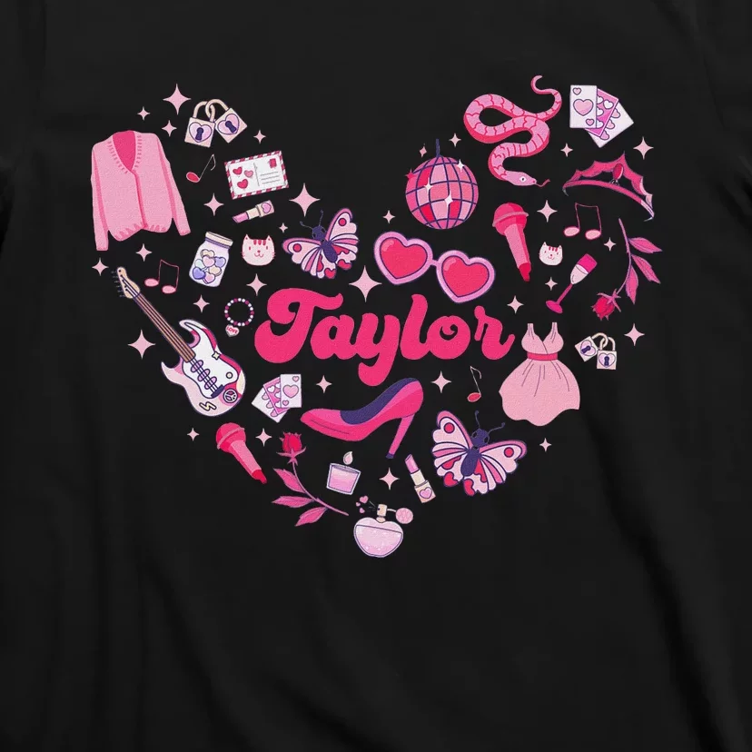 Heart Taylor Personalized Name Groovy 70s Vibes T-Shirt