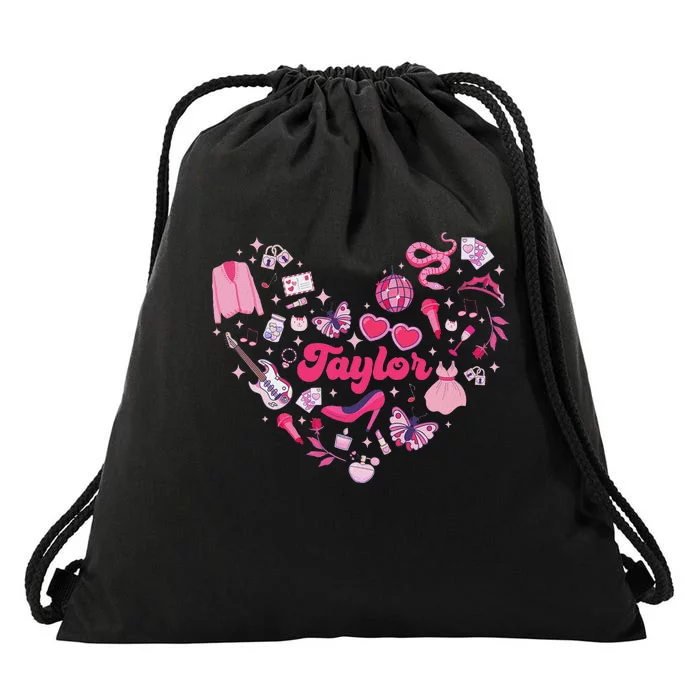 Heart Taylor Personalized Name Groovy 70s Vibes Drawstring Bag