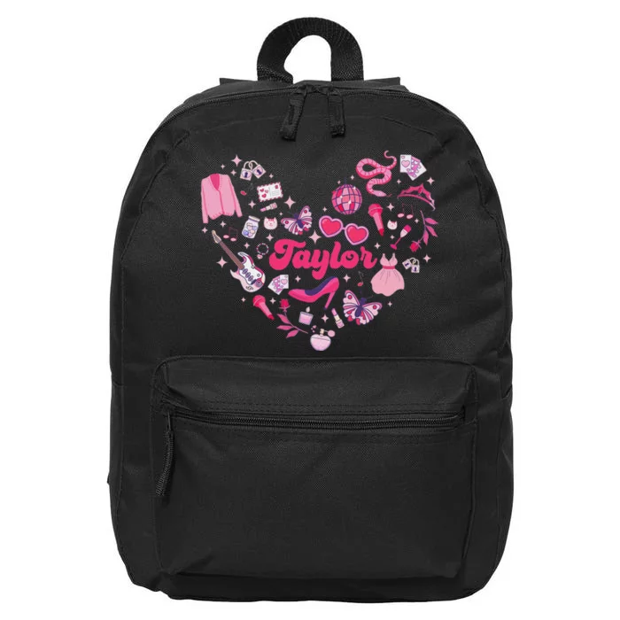 Heart Taylor Personalized Name Groovy 70s Vibes 16 in Basic Backpack