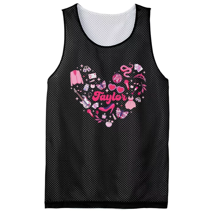 Heart Taylor Personalized Name Groovy 70s Vibes Mesh Reversible Basketball Jersey Tank