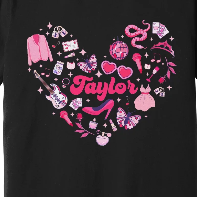 Heart Taylor Personalized Name Groovy 70s Vibes Premium T-Shirt