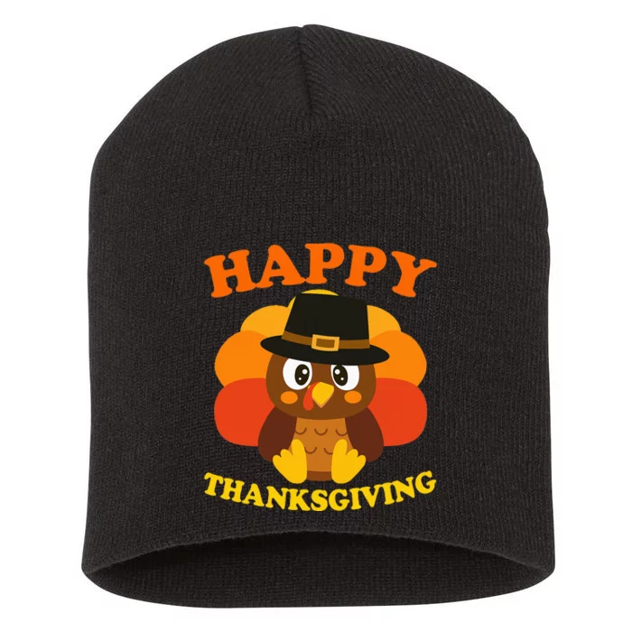 Happy Thanksgiving Pilgrim Turkey Short Acrylic Beanie