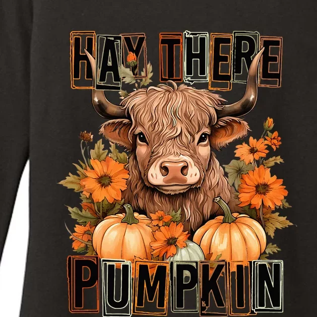 Hay There Pumkin Highland Cow Fall Autumn Thanksgiving Womens CVC Long Sleeve Shirt