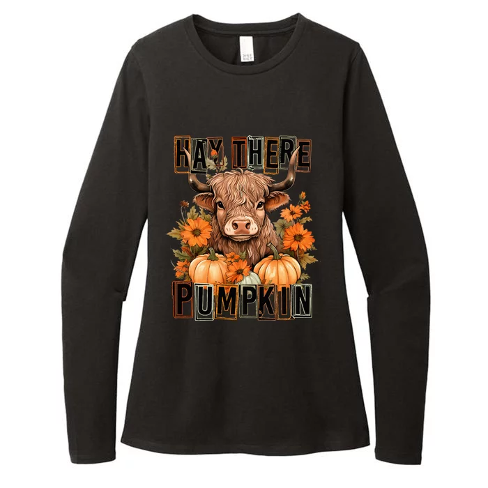 Hay There Pumkin Highland Cow Fall Autumn Thanksgiving Womens CVC Long Sleeve Shirt