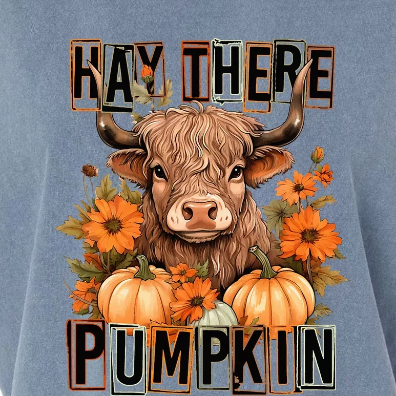 Hay There Pumkin Highland Cow Fall Autumn Thanksgiving Garment-Dyed Women's Muscle Tee