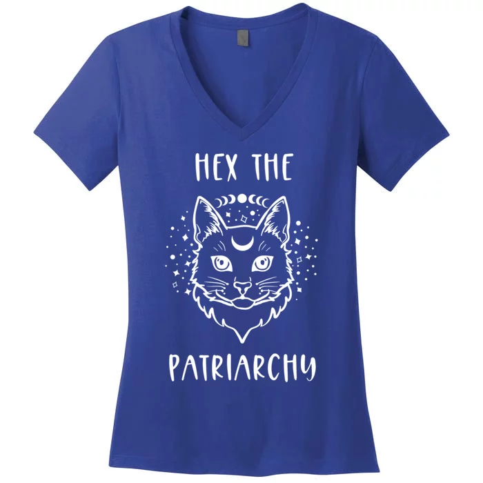 Hex The Patriarchy Feminism And Feminist Witch Moon Phase Gift Women's V-Neck T-Shirt