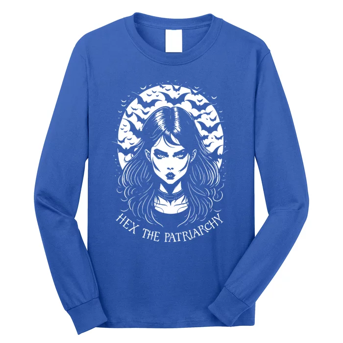 Hex The Patriarchy Feminist Witch Goth Halloween Moon Funny Gift Long Sleeve Shirt