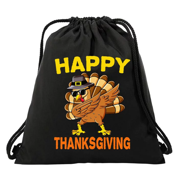 Happy Thanksgiving Pilgrim Turkey Drawstring Bag