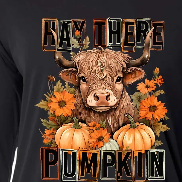 Hay There Pumkin Highland Cow Fall Autumn Thanksgiving Cooling Performance Long Sleeve Crew