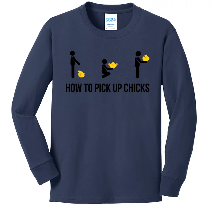 How To Pick Up Chicks Humor Funny Dating Gift Kids Long Sleeve Shirt