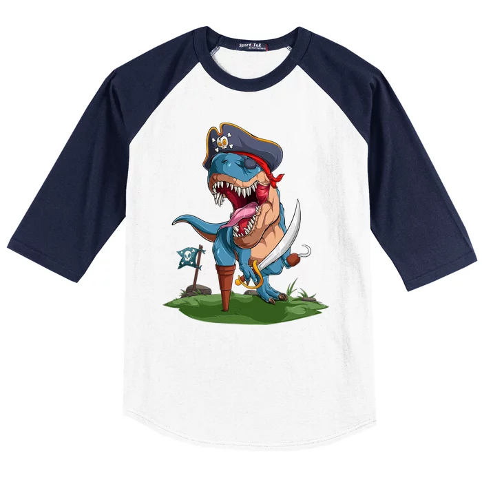 Halloween TRex Pirate Costume Baseball Sleeve Shirt