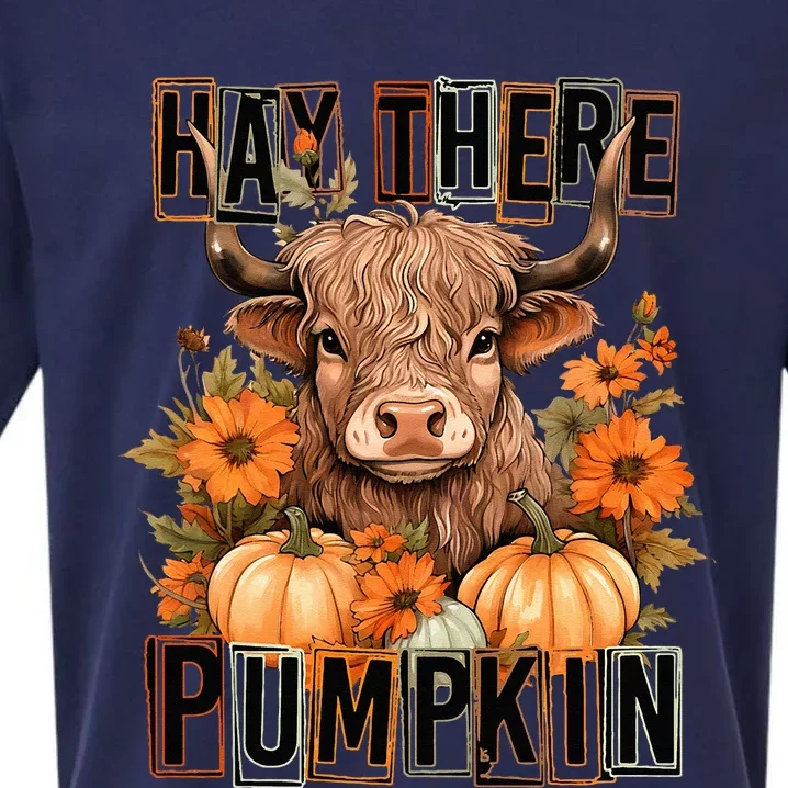 Hay There Pumkin Highland Cow Fall Autumn Thanksgiving Sueded Cloud Jersey T-Shirt