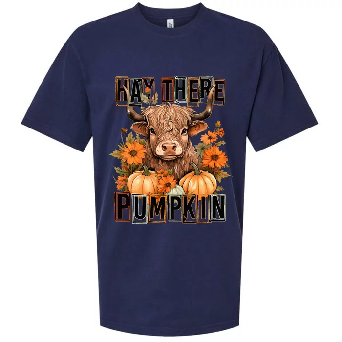 Hay There Pumkin Highland Cow Fall Autumn Thanksgiving Sueded Cloud Jersey T-Shirt