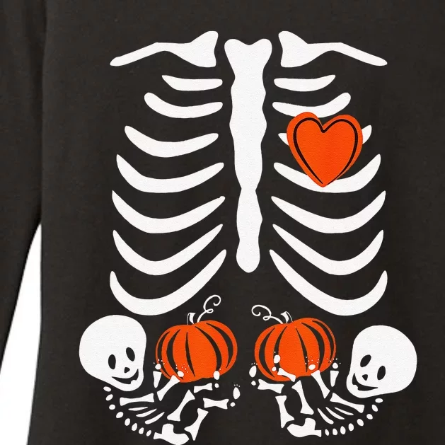 Halloween Twin Pregnant Skeleton Twins Baby Xray Rib Cage Womens CVC Long Sleeve Shirt