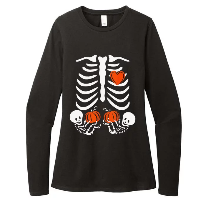 Halloween Twin Pregnant Skeleton Twins Baby Xray Rib Cage Womens CVC Long Sleeve Shirt