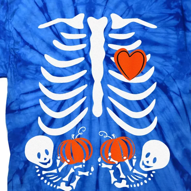 Halloween Twin Pregnant Skeleton Twins Baby Xray Rib Cage Tie-Dye T-Shirt