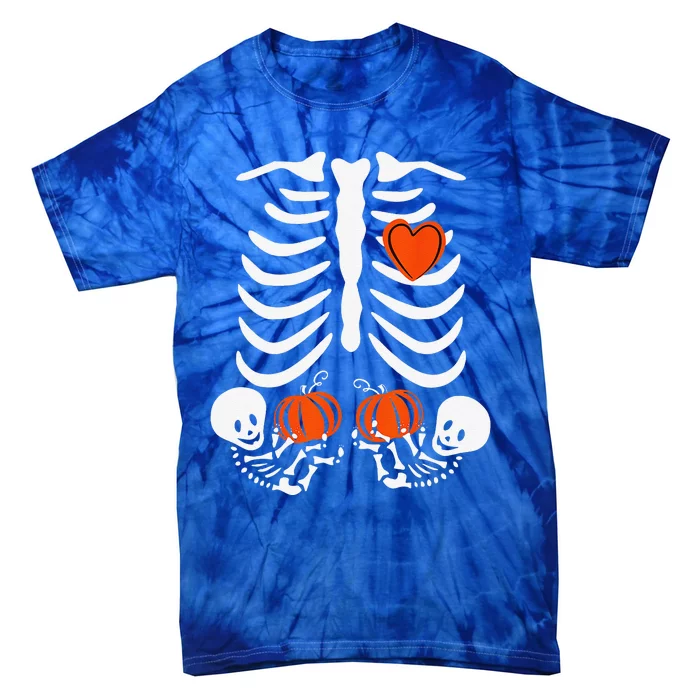 Halloween Twin Pregnant Skeleton Twins Baby Xray Rib Cage Tie-Dye T-Shirt