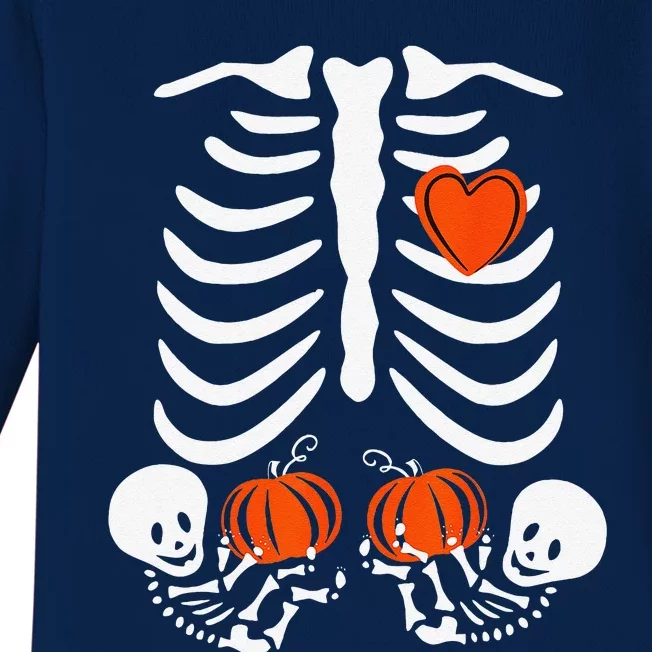 Halloween Twin Pregnant Skeleton Twins Baby Xray Rib Cage Baby Long Sleeve Bodysuit