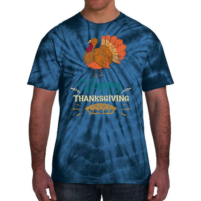 Happy Thanksgiving Pie Turkey Costume Family Pajama Party Tie-Dye T-Shirt