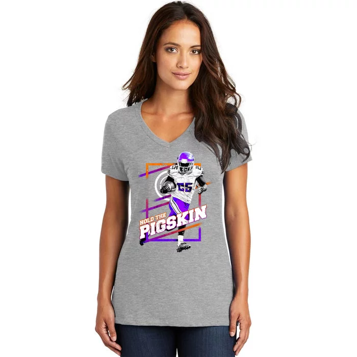 Hold The Pigskin Women's V-Neck T-Shirt