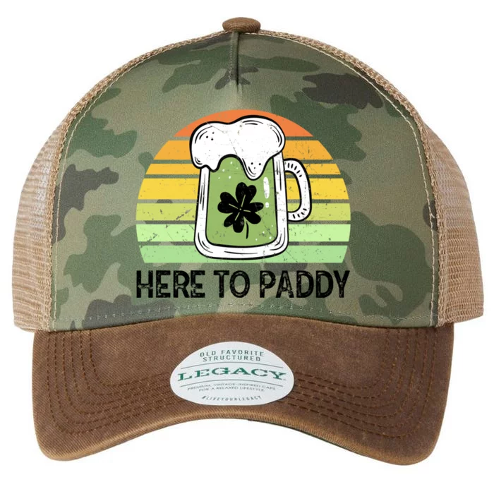 Here To Paddy St Patricks Vintage Ing Funny Gift Legacy Tie Dye Trucker Hat