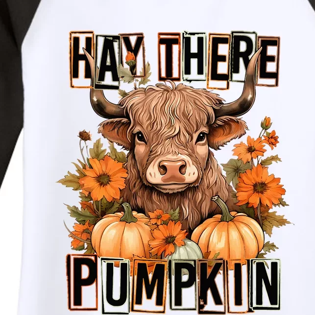 Hay There Pumkin Highland Cow Fall Autumn Thanksgiving Women's Tri-Blend 3/4-Sleeve Raglan Shirt