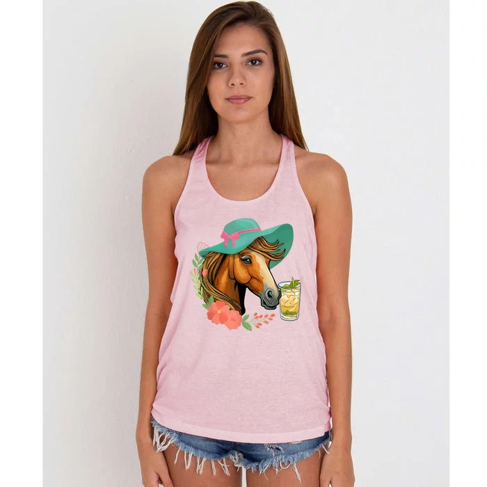 Horse Tea Party Horses Horseman Equestrian Riding Women's Knotted Racerback Tank