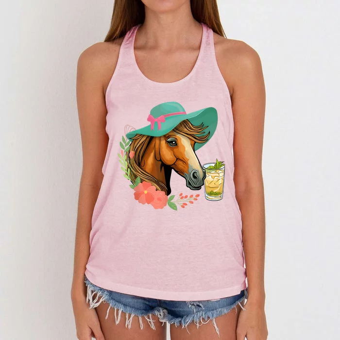 Horse Tea Party Horses Horseman Equestrian Riding Women's Knotted Racerback Tank