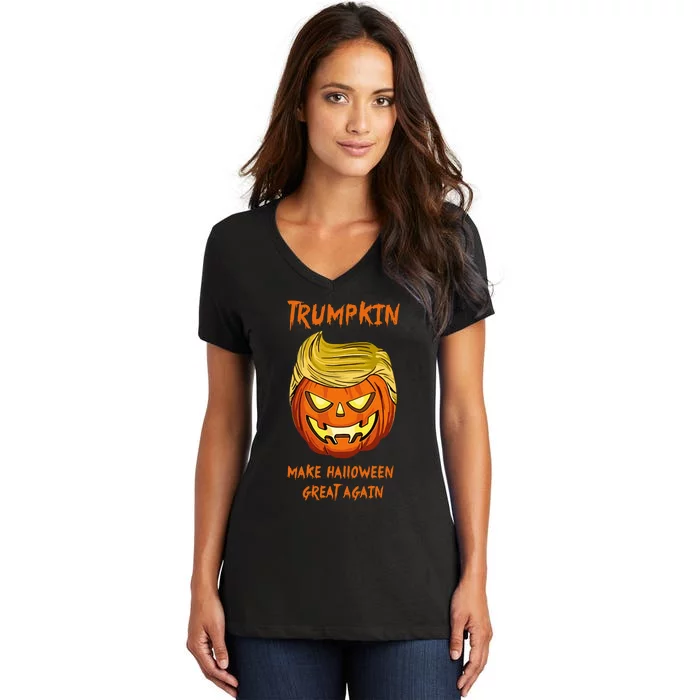 Halloween Trumpkin  President Donald Women's V-Neck T-Shirt