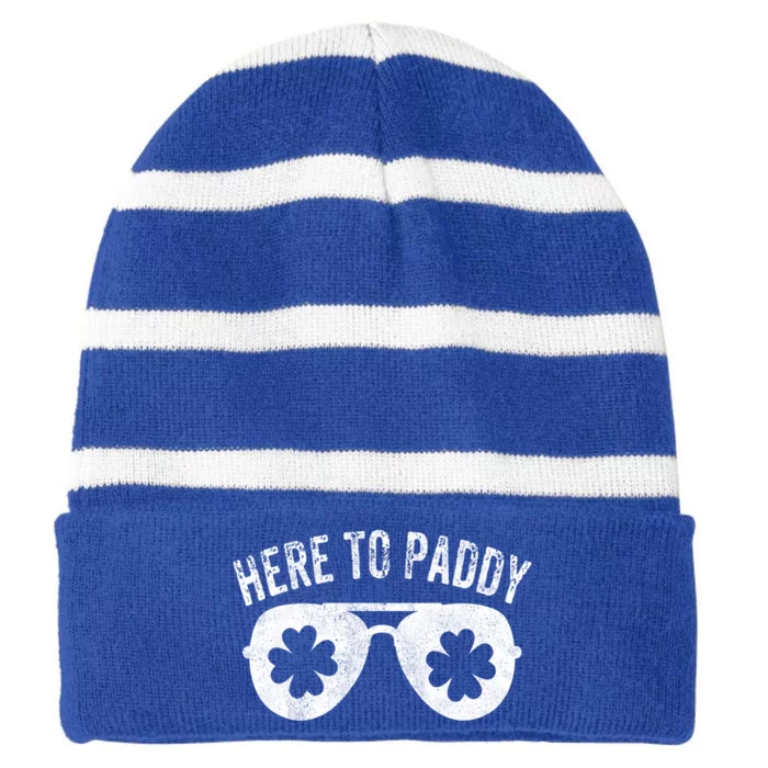 Here To Paddy St Patrick's Day Cute Funny St Paddy's Outfit Great Gift Striped Beanie with Solid Band