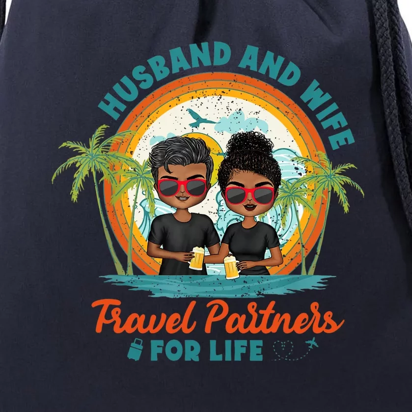 HusbandWife Travel Partners For Life Retro SummerBeach Drawstring Bag