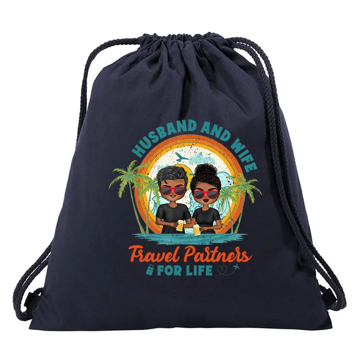 HusbandWife Travel Partners For Life Retro SummerBeach Drawstring Bag