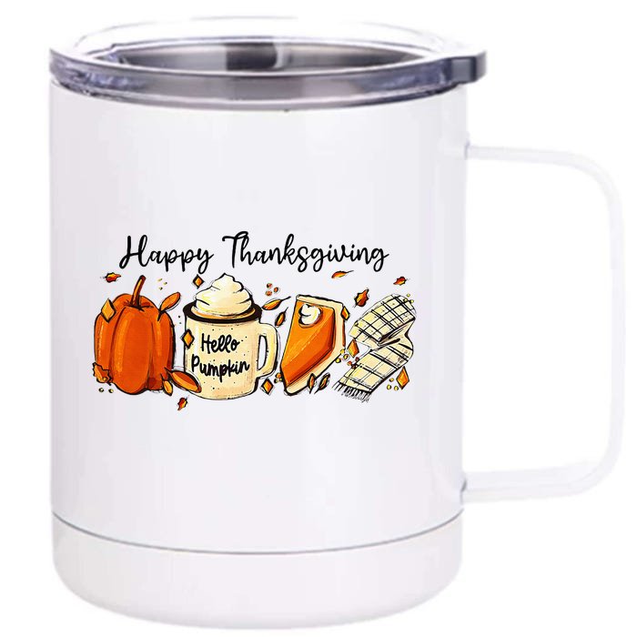 Happy Thanksgiving Pumpkin Funny Gifts Front & Back 12oz Stainless Steel Tumbler Cup