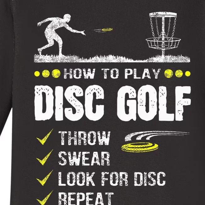 How To Play Disc Golf Frisbee Disc Golfer Humor Disc Golfing Baby Long Sleeve Bodysuit