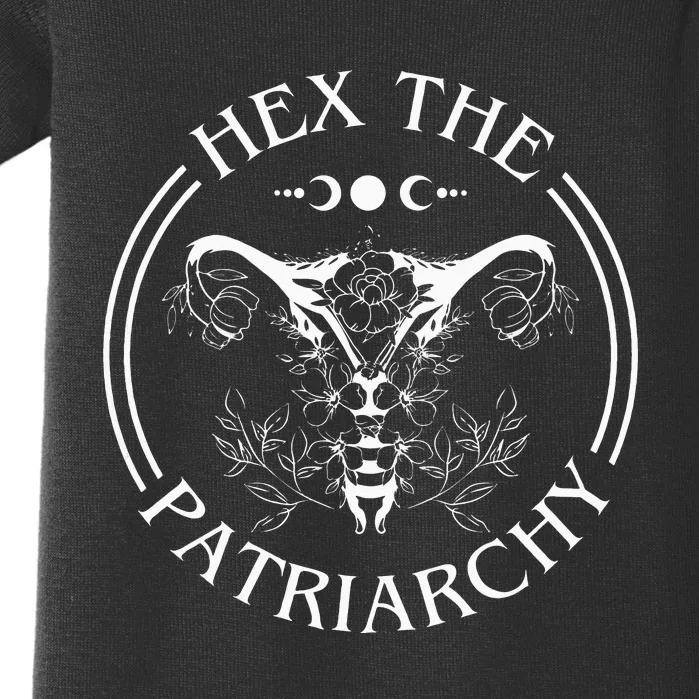 Hex the Patriarchy Floral Moon Feminist Witch Symbols Design Baby Bodysuit