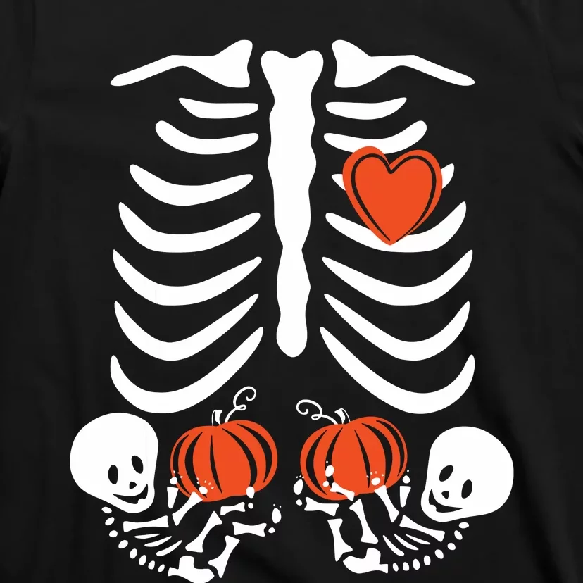 Halloween Twin Pregnant Skeleton Twins Baby Xray Rib Cage T-Shirt