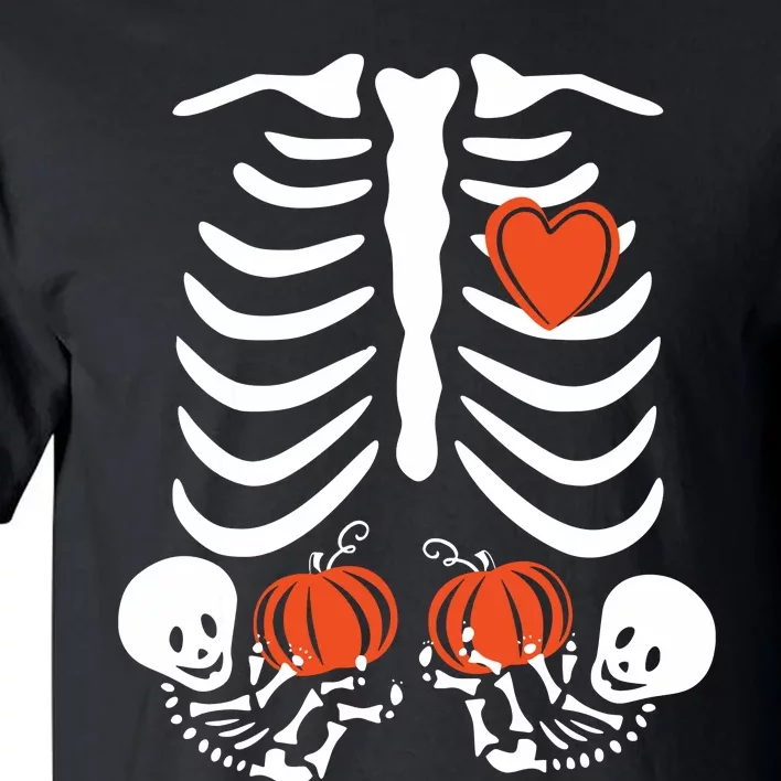 Halloween Twin Pregnant Skeleton Twins Baby Xray Rib Cage Tall T-Shirt