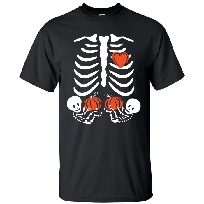 Halloween Twin Pregnant Skeleton Twins Baby Xray Rib Cage Tall T-Shirt