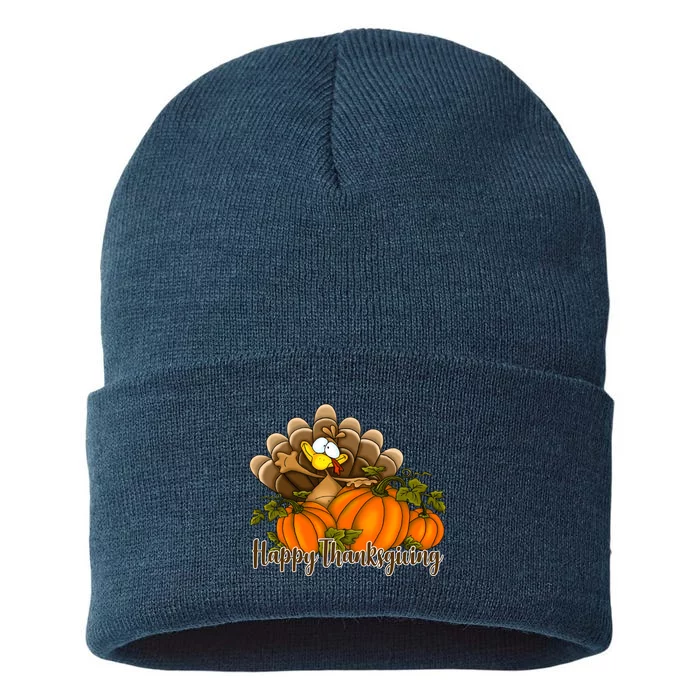 Happy Thanksgiving Pumpkins Fall Autumn Cute Turkey Sustainable Knit Beanie