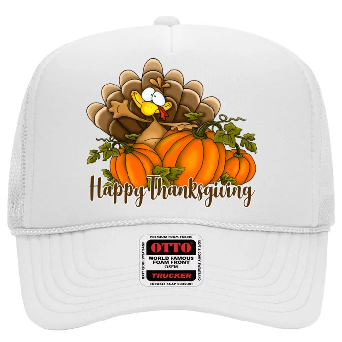 Happy Thanksgiving Pumpkins Fall Autumn Cute Turkey High Crown Mesh Trucker Hat