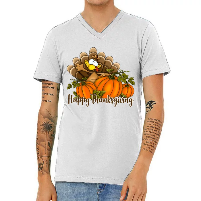 Happy Thanksgiving Pumpkins Fall Autumn Cute Turkey V-Neck T-Shirt