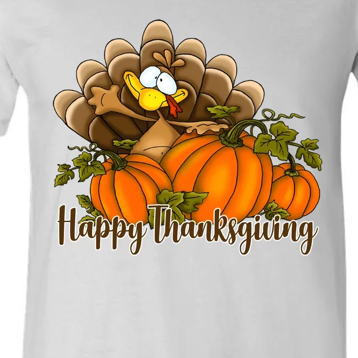 Happy Thanksgiving Pumpkins Fall Autumn Cute Turkey V-Neck T-Shirt