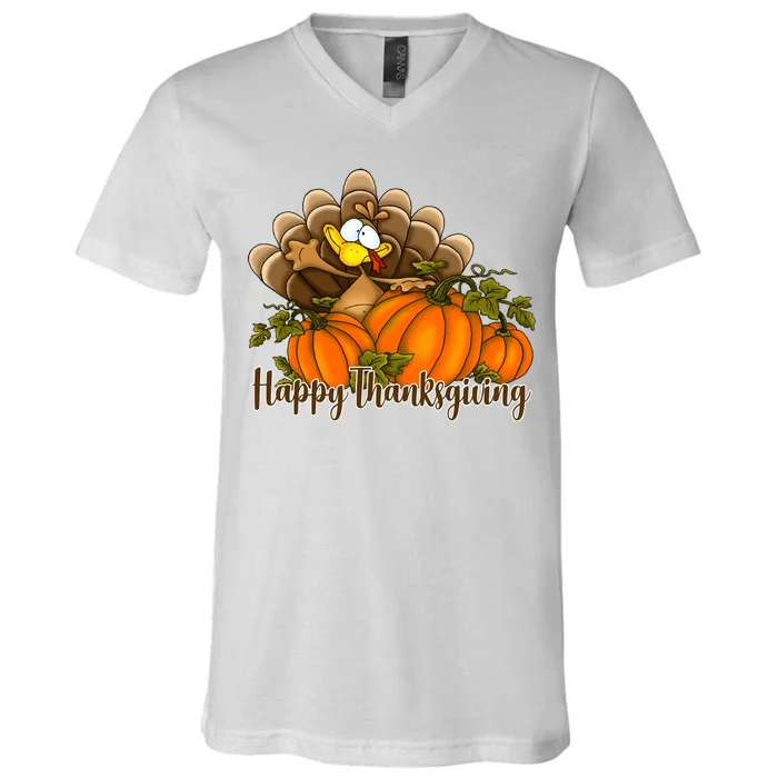 Happy Thanksgiving Pumpkins Fall Autumn Cute Turkey V-Neck T-Shirt