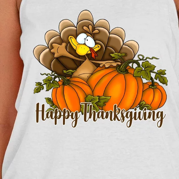 Happy Thanksgiving Pumpkins Fall Autumn Cute Turkey Women's Knotted Racerback Tank