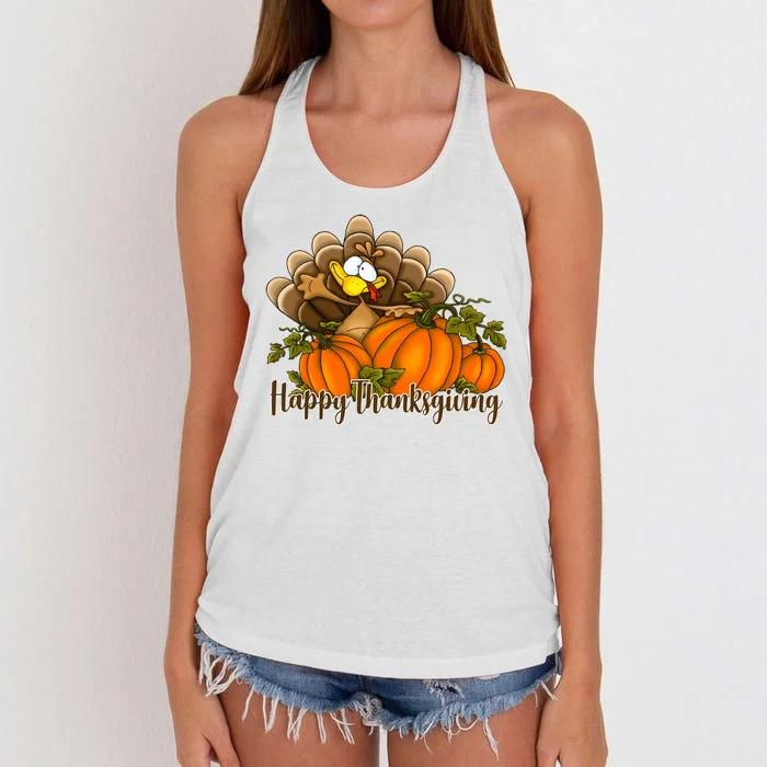 Happy Thanksgiving Pumpkins Fall Autumn Cute Turkey Women's Knotted Racerback Tank